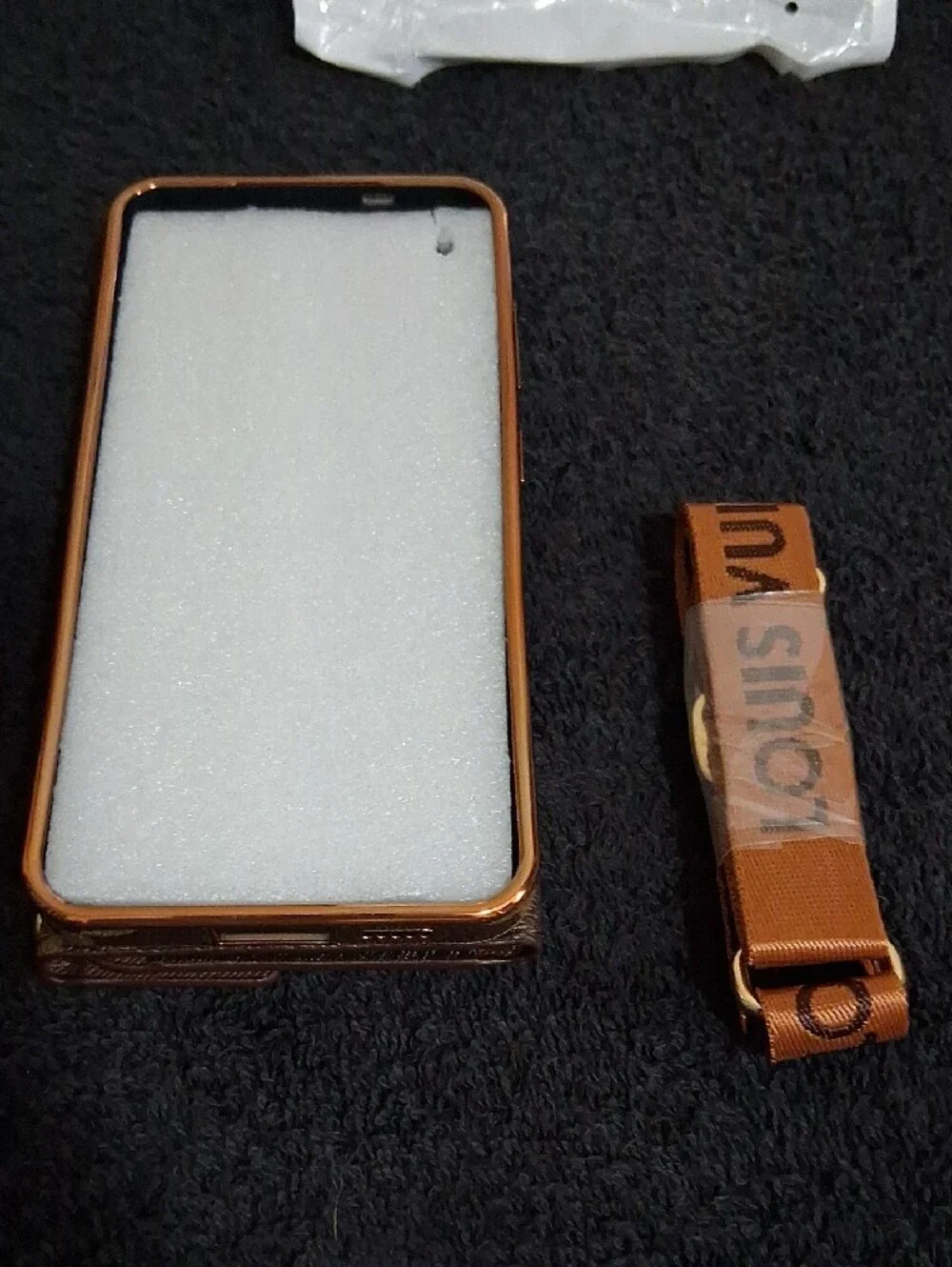 Luxury Brown Faux Leather Monogram Wallet Phone Case -Nylon Strap-Galaxy S24/S25
